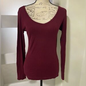🍂 Burgundy Long Sleeve Fitted Top by Ralph Lauren Sport
